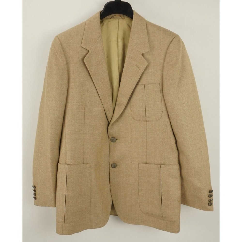 Lanvin Men's 40R Light Brown Woven‎ Wool Notch Lapel Two Metal Button Sport Coat